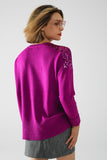 Camisola de mangas compridas fuchsia com lantejoulas nos ombros