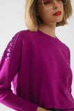 Camisola de mangas compridas fuchsia com lantejoulas nos ombros