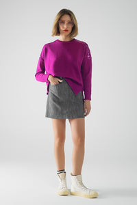 Camisola de mangas compridas fuchsia com lantejoulas nos ombros