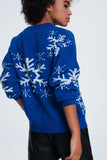 Camisola de Natal com flocos de neve em azul