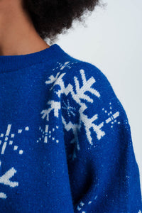 Camisola de Natal com flocos de neve em azul