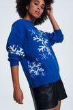 Q2 Camisola de Natal com flocos de neve em azul