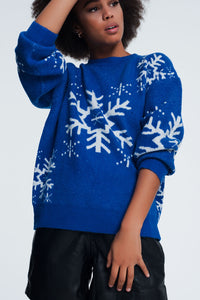 Camisola de Natal com flocos de neve em azul