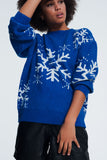 Camisola de Natal com flocos de neve em azul