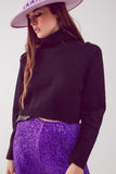 Camisola de pescoço alto cropped em preto
