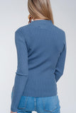Camisola de pescoço com nervuras Azul