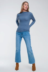 Camisola de pescoço com nervuras Azul