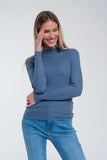 Camisola de pescoço com nervuras Azul