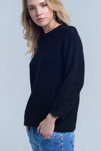 Q2 Camisola de pescoço de malha preta