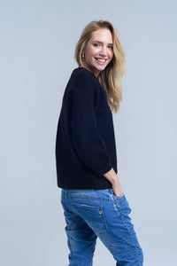 Camisola de pescoço de malha preta