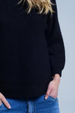 Camisola de pescoço de malha preta