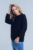 Camisola de pescoço de malha preta