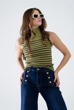 Camisola de tartaruga às riscas em verde azeitona