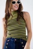 Q2 Camisola de tartaruga às riscas em verde azeitona