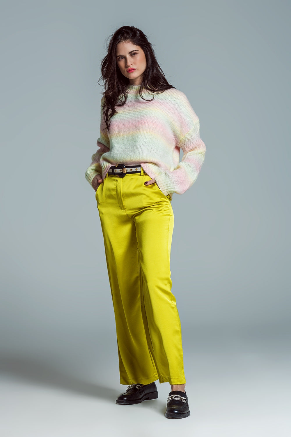Camisola descontraída com estampado Ombre em tons de pastel e estampado Argyle nas mangas