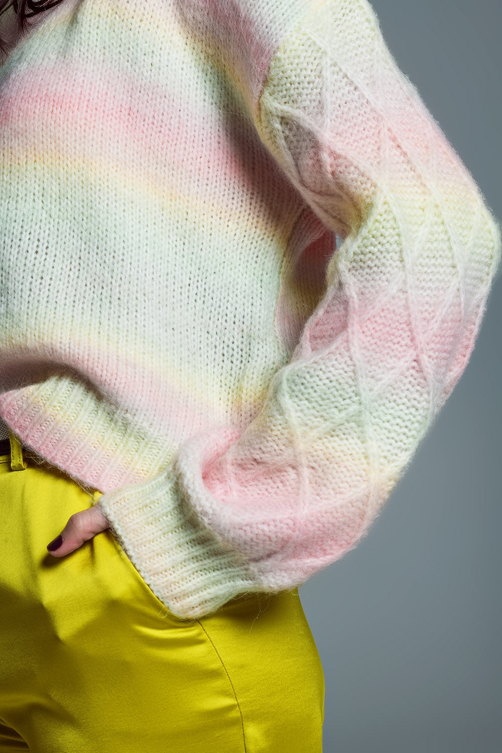 Camisola descontraída com estampado Ombre em tons de pastel e estampado Argyle nas mangas