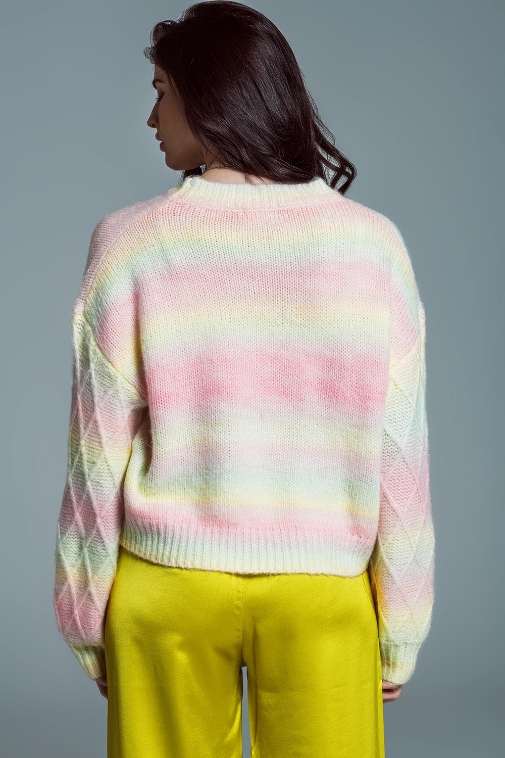 Camisola descontraída com estampado Ombre em tons de pastel e estampado Argyle nas mangas