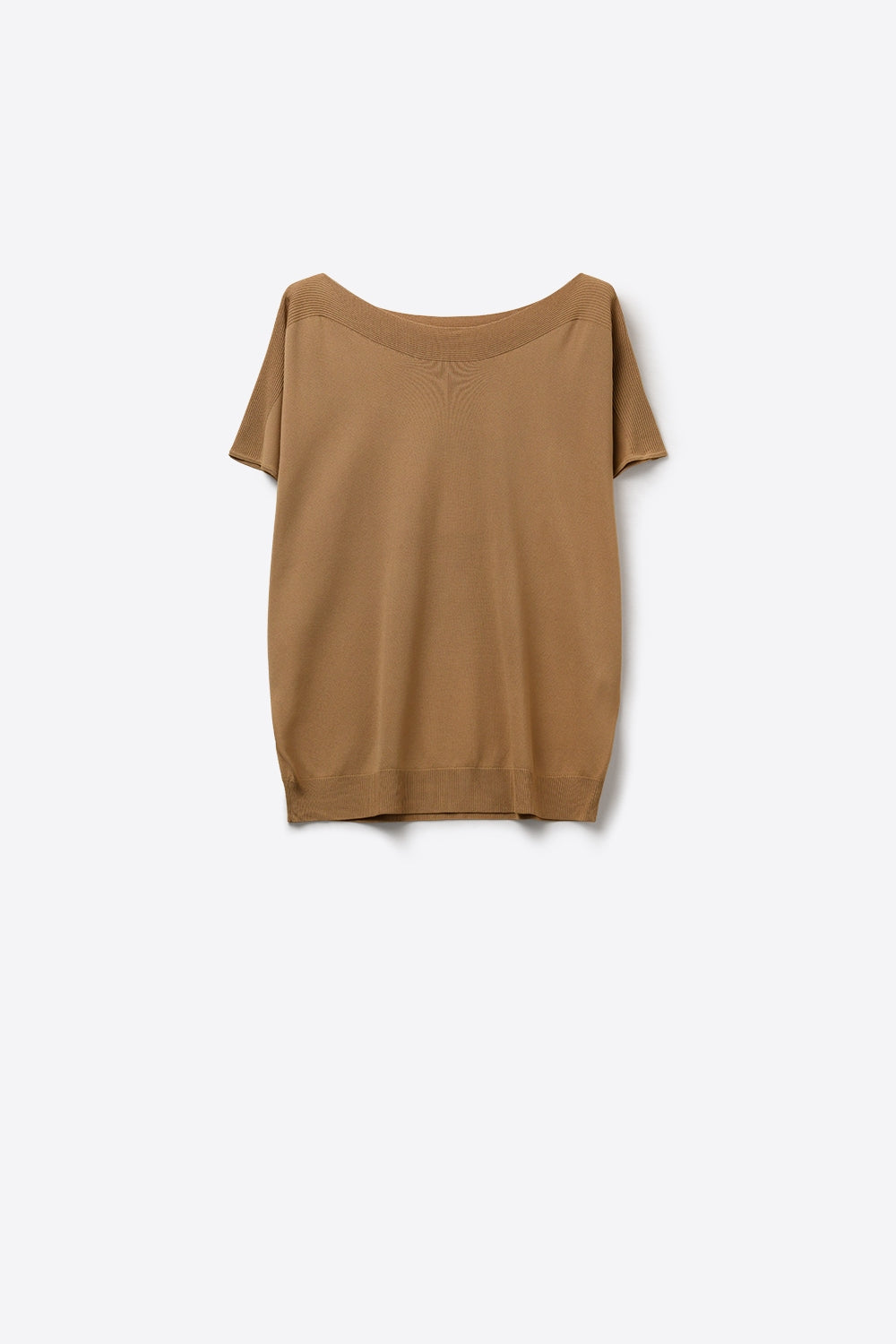 Q2 Camisola descontraída com gola de barco em camel e mangas descaídas