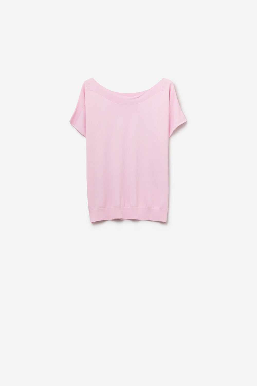 Q2 Camisola descontraída com gola redonda rosa bebé e mangas descaídas