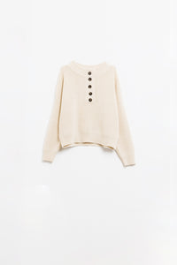 Q2 Camisola descontraída com meio botão em creme