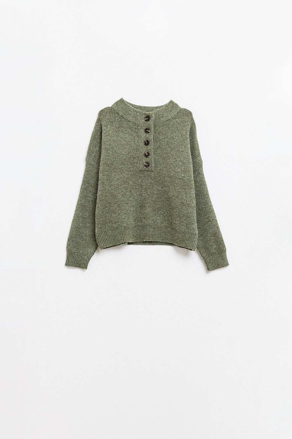 Camisola descontraída com meio botão em verde