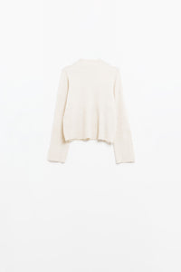 Camisola descontraída de gola alta com nervuras em creme