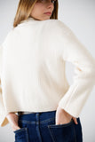Camisola descontraída de gola alta com nervuras em creme