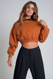 Q2 Camisola desportiva curta em camelo
