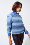 Camisola em azul com design ombre gola redonda e pormenores nas mangas