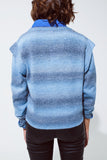 Camisola em azul com design ombre gola redonda e pormenores nas mangas
