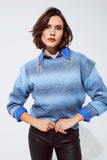Q2 Camisola em azul com design ombre gola redonda e pormenores nas mangas