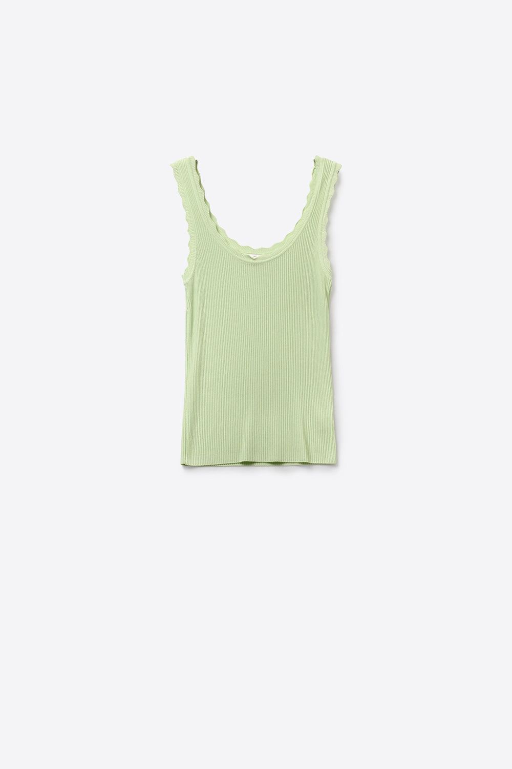 Q2 Camisola em malha canelada verde-clara com rebordos recortados