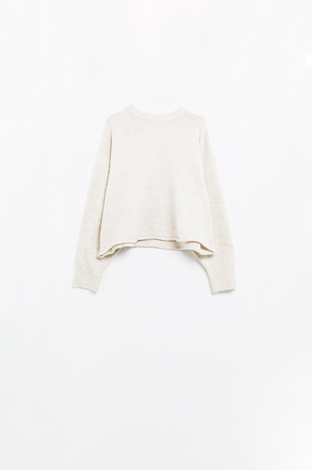 Q2 Camisola em malha macia beige com mangas em balão