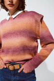 Camisola em ombre laranja e vermelho com gola redonda e pormenores nas mangas