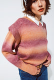 Camisola em ombre laranja e vermelho com gola redonda e pormenores nas mangas