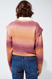 Camisola em ombre laranja e vermelho com gola redonda e pormenores nas mangas