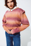 Q2 Camisola em ombre laranja e vermelho com gola redonda e pormenores nas mangas