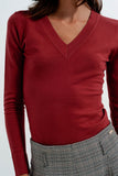 Camisola em V de cor de ferrugem