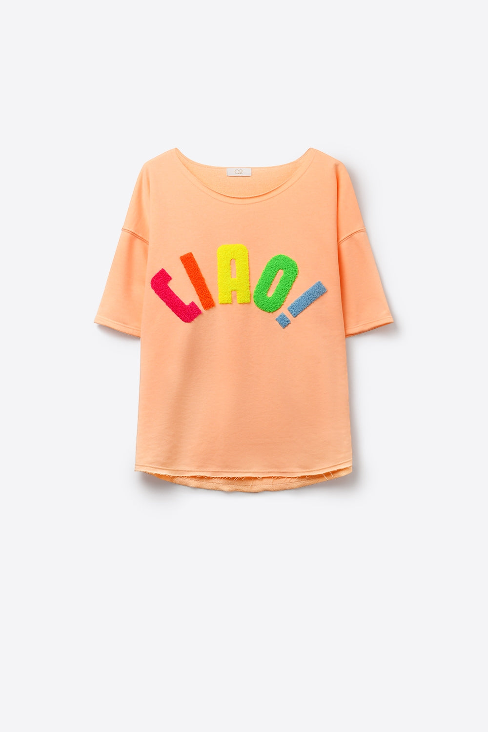 Camisola Gráfica com Caimento Solto Laranja com Texto Colorido