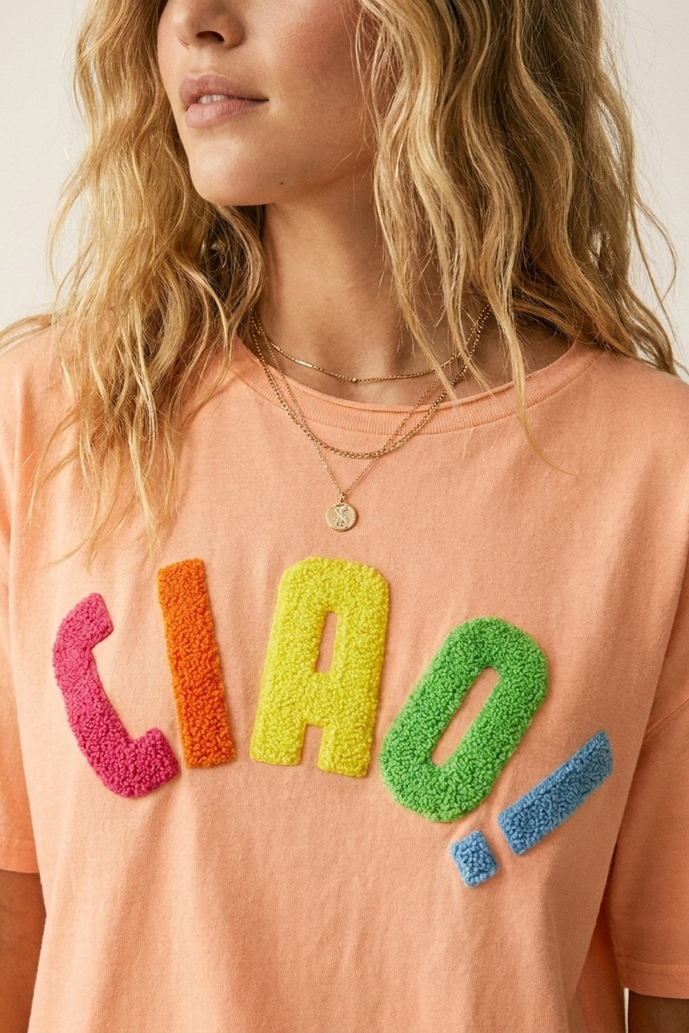 Camisola Gráfica com Caimento Solto Laranja com Texto Colorido