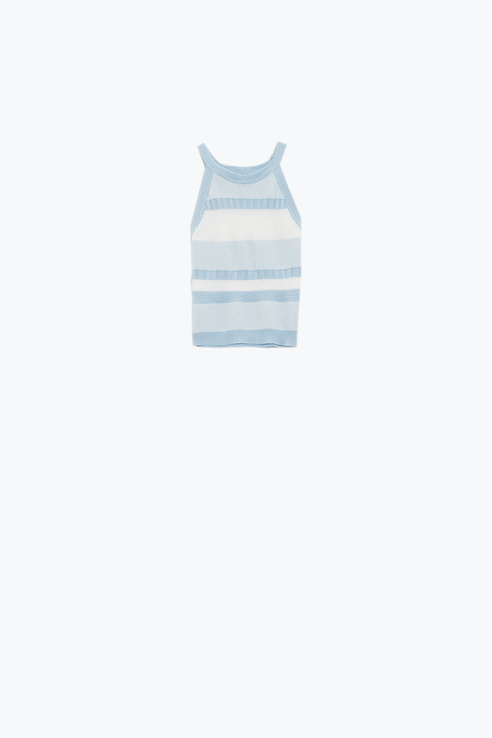 Q2 Camisola interior azul com design de riscas em malhas diferentes