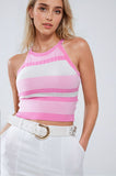 Camisola interior cor-de-rosa com design de riscas em diferentes malhas
