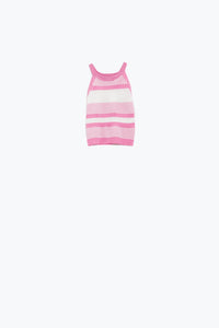 Camisola interior cor-de-rosa com design de riscas em diferentes malhas