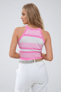 Camisola interior cor-de-rosa com design de riscas em diferentes malhas