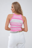 Camisola interior cor-de-rosa com design de riscas em diferentes malhas