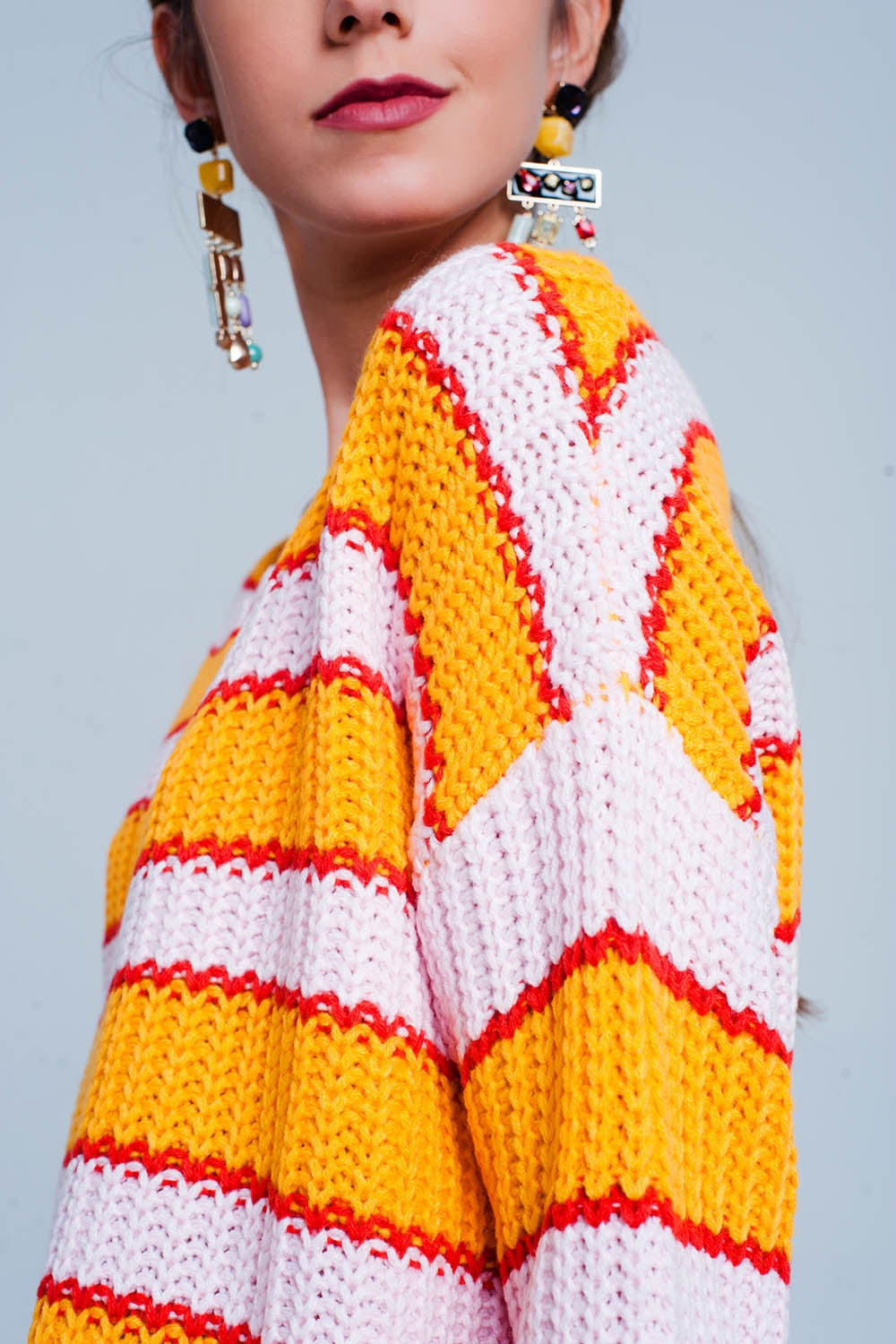 Camisola listrada Colour block laranja e rosa