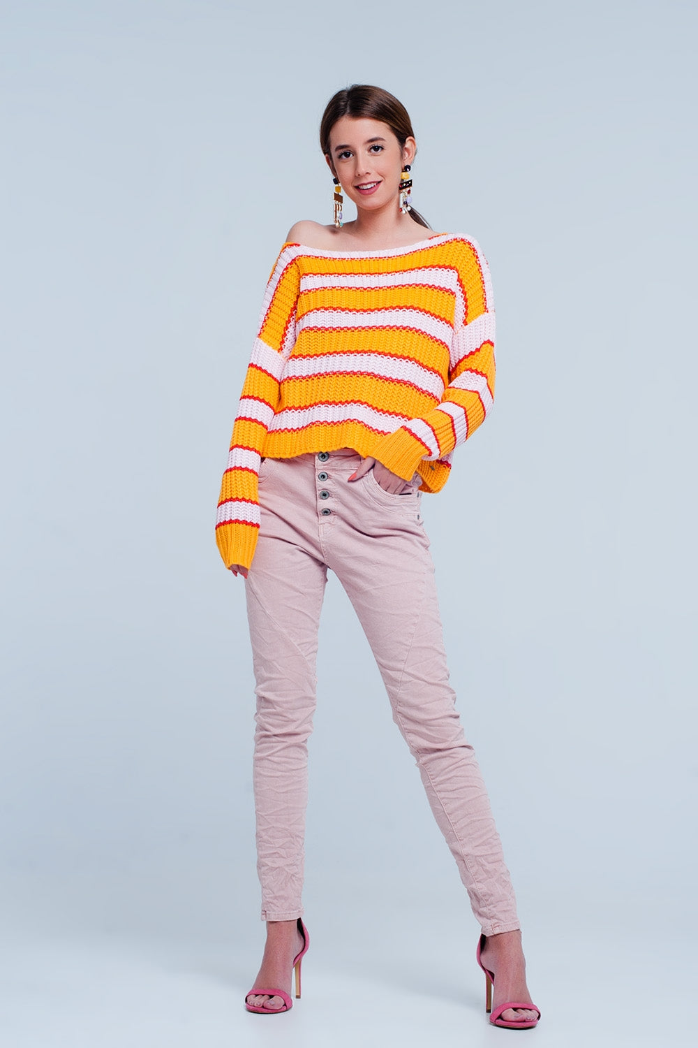 Camisola listrada Colour block laranja e rosa