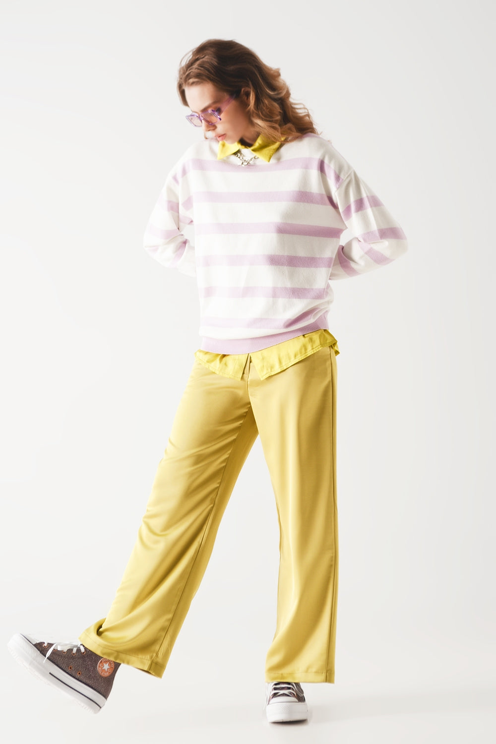 Camisola longa com riscas púrpura