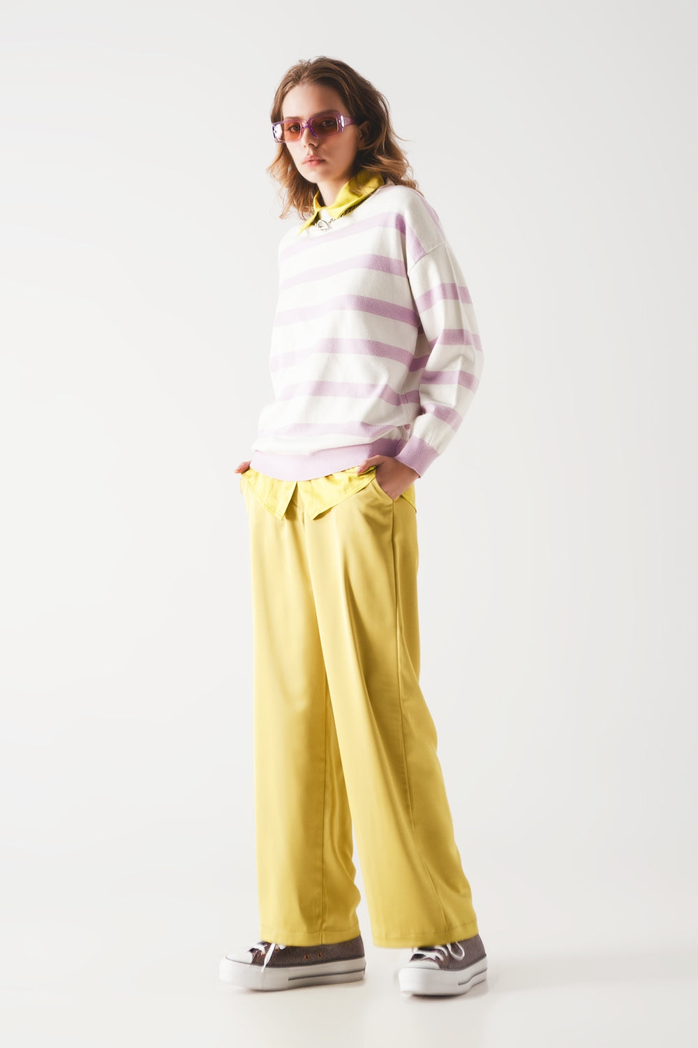 Camisola longa com riscas púrpura