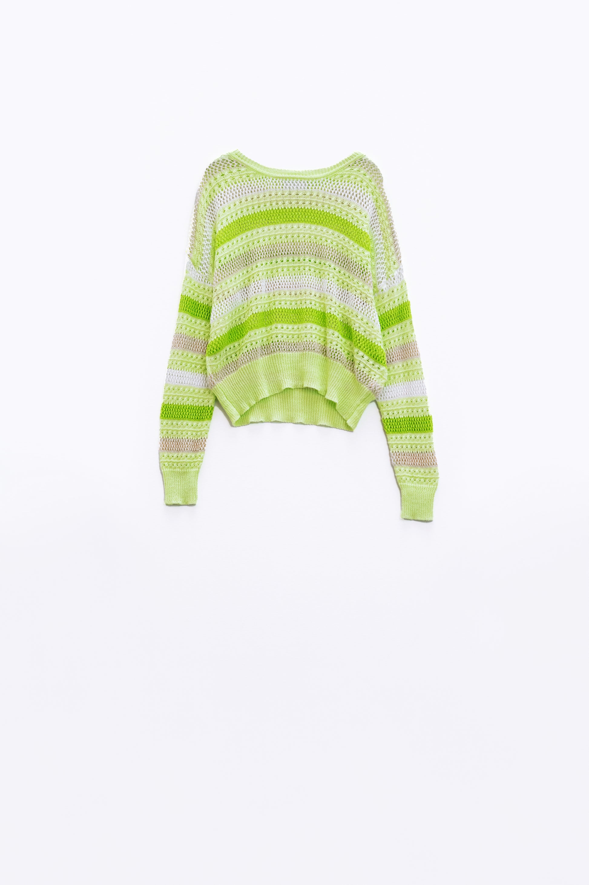 Q2 Camisola multicolorida clara de manga comprida com gola de barco